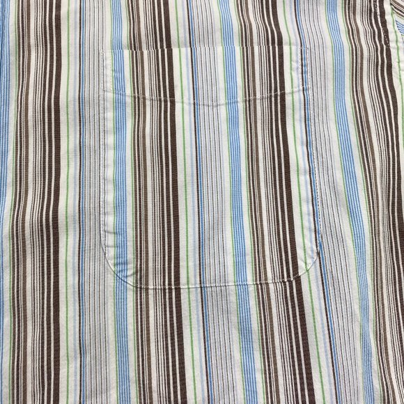 Eddie Bauer Shirt Men XXL White Brown Green Blue Striped Button Down Outdoors - Picture 3 of 13